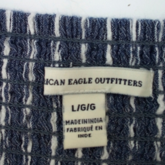 AEO Chambray Striped Crop Top Smocked Cotton Blend 2016 L American Eagle - Picture 5 of 16